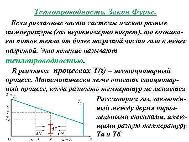 Теплопроводность. Закон Фурье. Если различные части системы имеют разные температуры (газ неравномерно нагрет), то