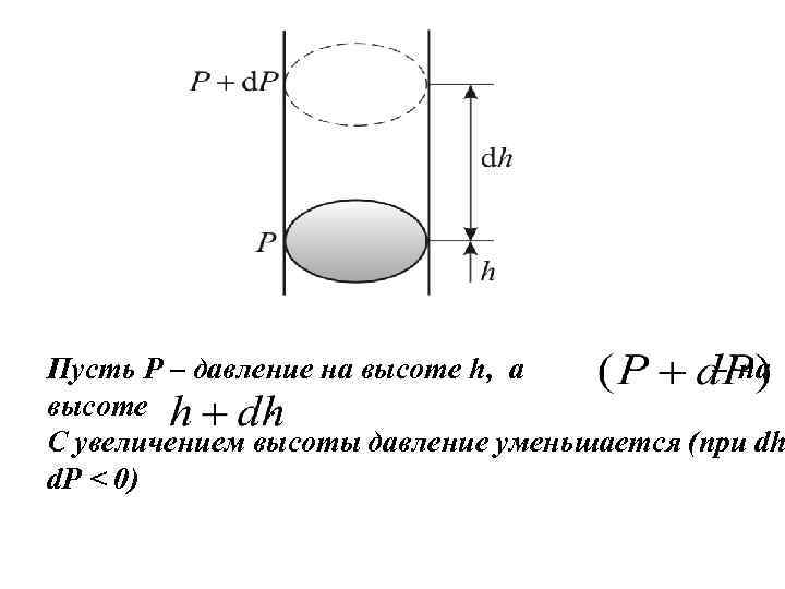 Пусть P – давление на высоте h, а – на высоте. С увеличением высоты