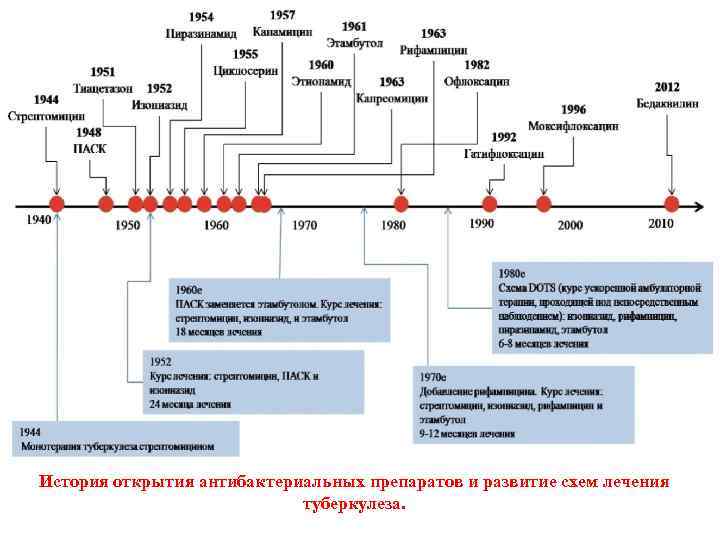 История открытия антибактериальных препаратов и развитие схем лечения туберкулеза. 