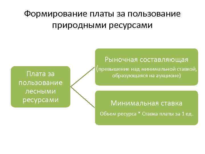 Формирование платы за пользование природными ресурсами Рыночная составляющая Плата за пользование лесными ресурсами (превышение