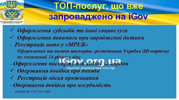 ТОП-послуг, що вже запроваджено на i. Gov ü Оформлення субсидій та інші соцпослуги ü