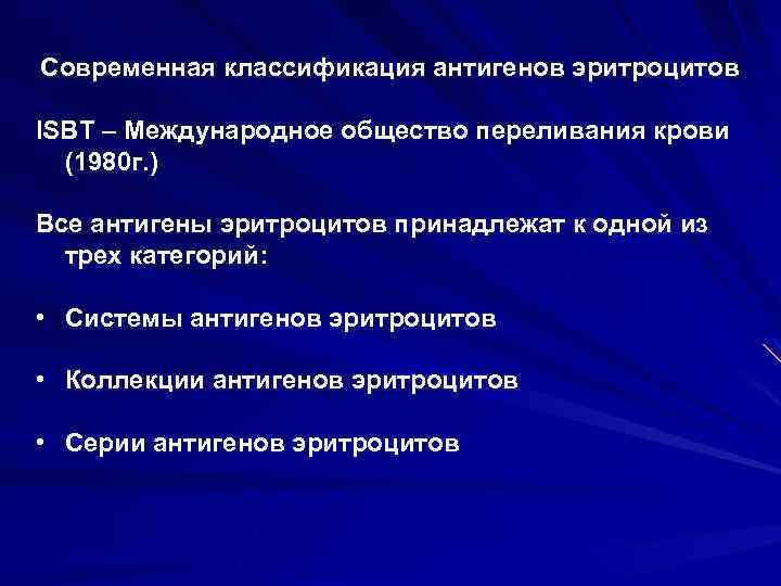  Современная классификация антигенов эритроцитов ISBT – Международное общество переливания крови (1980 г. )