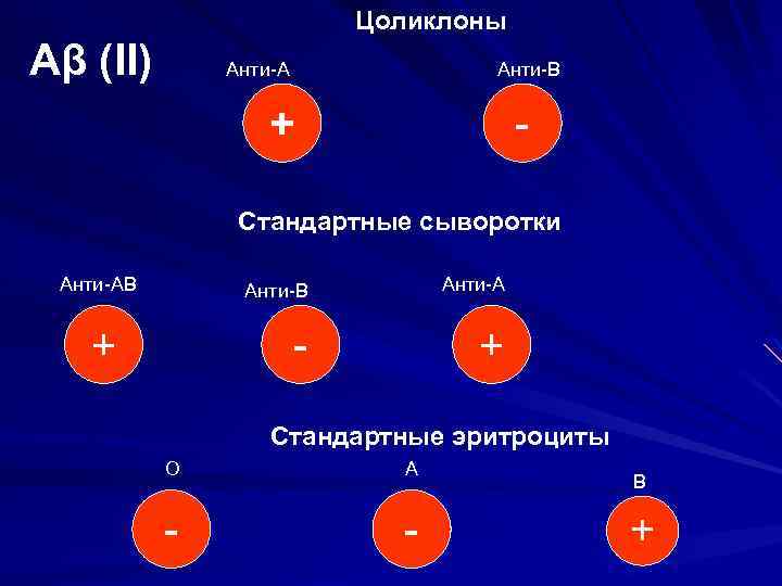 Цоликлоны Аβ (II) Анти-А Анти-В + - Стандартные сыворотки Анти-АВ Анти-В - + Анти-А