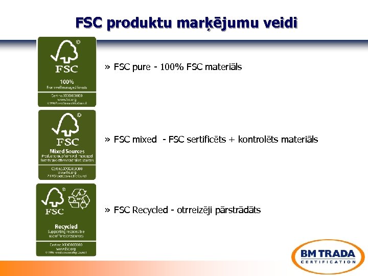 FSC produktu marķējumu veidi » FSC pure - 100% FSC materiāls » FSC mixed