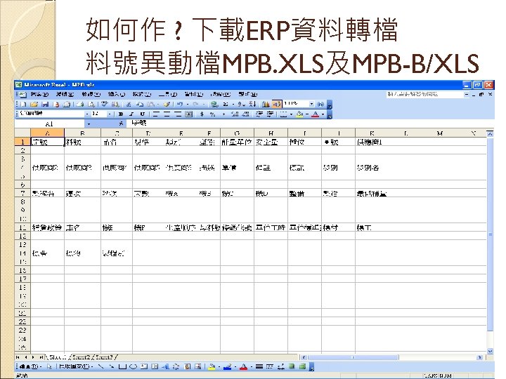 如何作 ? 下載ERP資料轉檔 料號異動檔MPB. XLS及MPB-B/XLS 