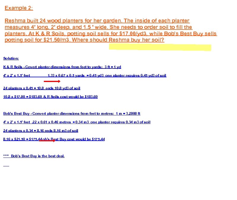 Example 2: Reshma built 24 wood planters for her garden. The inside of each