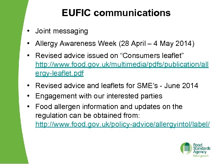 EUFIC communications • Joint messaging • Allergy Awareness Week (28 April – 4 May