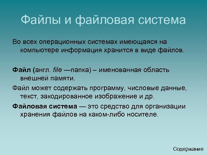 Файлы и файловая система Во всех операционных системах имеющаяся на компьютере информация хранится в