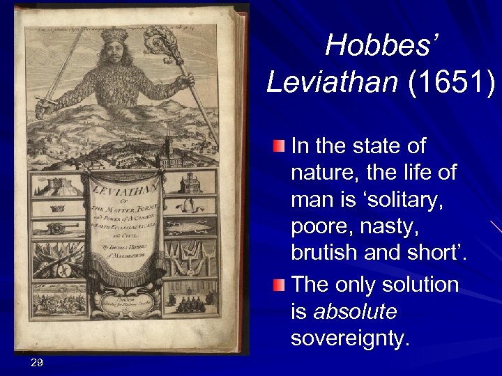 Hobbes’ Leviathan (1651) In the state of nature, the life of man is ‘solitary,