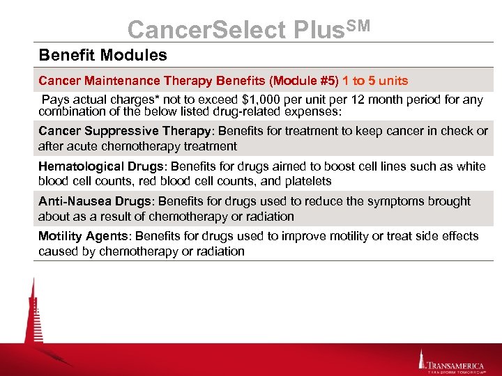 Cancer. Select Plus. SM Benefit Modules Cancer Maintenance Therapy Benefits (Module #5) 1 to