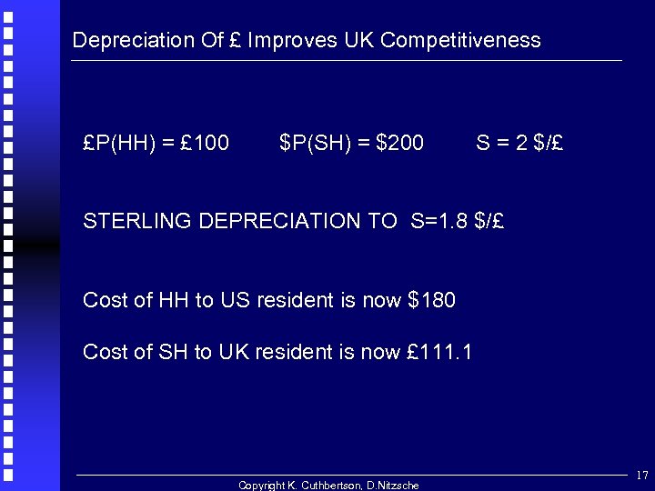 Depreciation Of £ Improves UK Competitiveness £P(HH) = £ 100 $P(SH) = $200 S