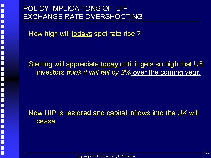 POLICY IMPLICATIONS OF UIP EXCHANGE RATE OVERSHOOTING How high will todays spot rate rise