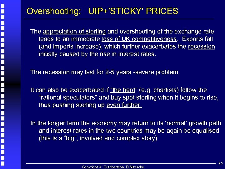 Overshooting: UIP+’STICKY’ PRICES The appreciation of sterling and overshooting of the exchange rate leads