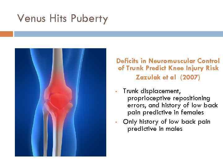 Venus Hits Puberty Deficits in Neuromuscular Control of Trunk Predict Knee Injury Risk Zazulak