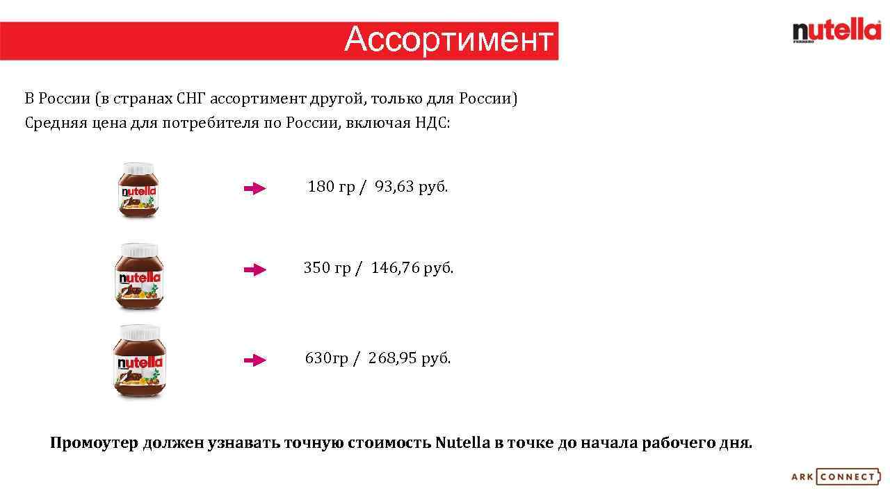 Ассортимент В России (в странах СНГ ассортимент другой, только для России) Средняя цена для