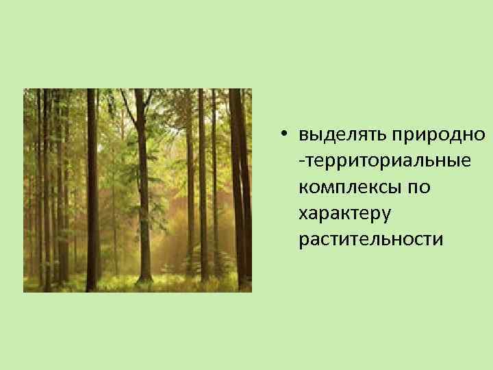  • выделять природно территориальные комплексы по характеру растительности 