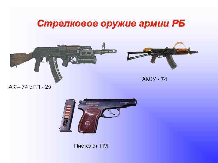 Стрелковое оружие армии РБ АКСУ - 74 АК – 74 с ГП - 25