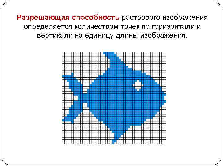 Разрешающая способность растрового изображения определяется количеством точек по горизонтали и вертикали на единицу длины
