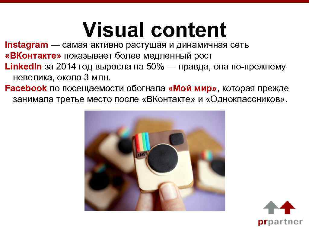 Visual content Instagram — самая активно растущая и динамичная сеть «ВКонтакте» показывает более медленный