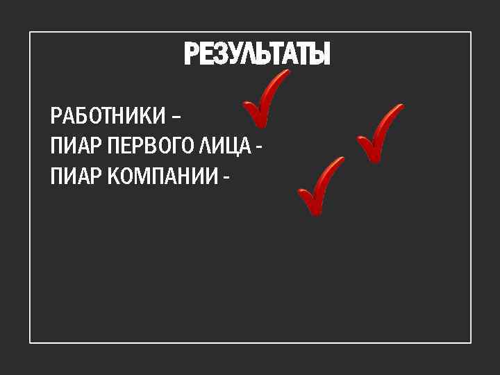 РЕЗУЛЬТАТЫ РАБОТНИКИ – ПИАР ПЕРВОГО ЛИЦА ПИАР КОМПАНИИ - 
