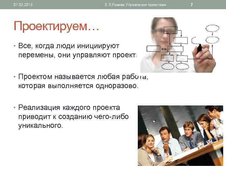 07. 02. 2018 Е. Л. Разова Управление проектами Проектируем… • Все, когда люди инициируют
