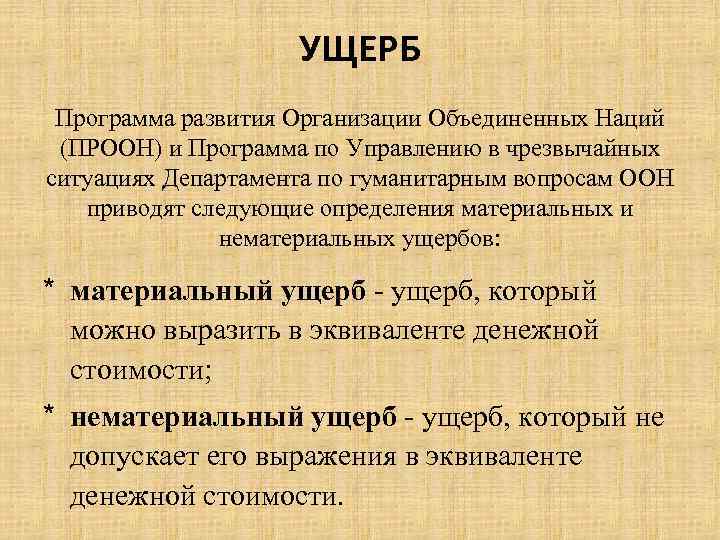УЩЕРБ Программа развития Организации Объединенных Наций (ПРООН) и Программа по Управлению в чрезвычайных ситуациях