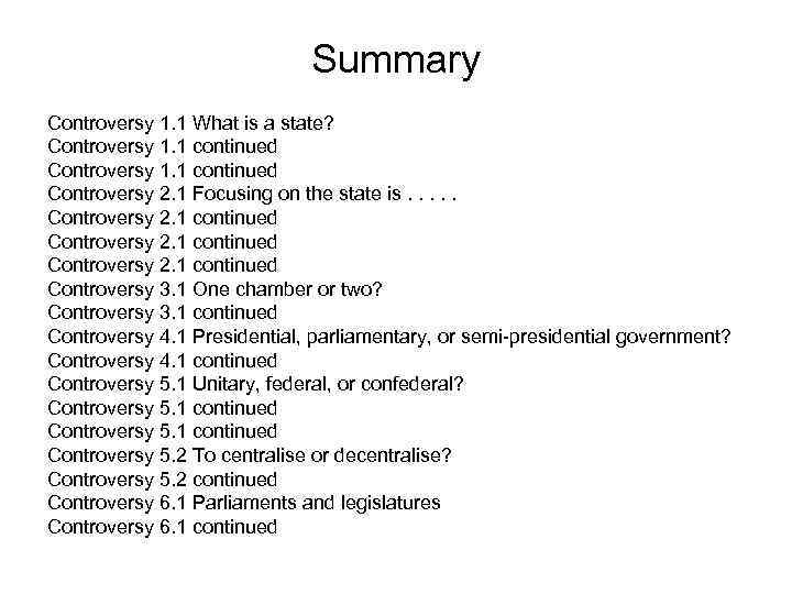 Summary Controversy 1. 1 What is a state? Controversy 1. 1 continued Controversy 2.