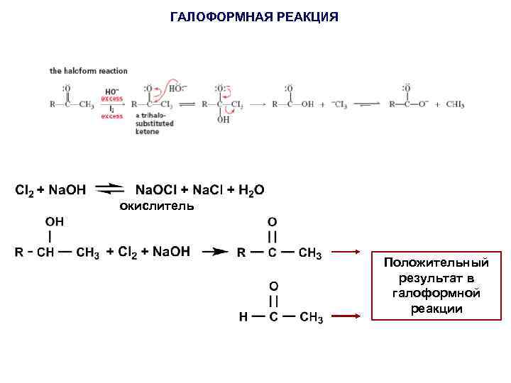 ГАЛОФОРМНАЯ РЕАКЦИЯ окислитель Положительный результат в галоформной реакции 
