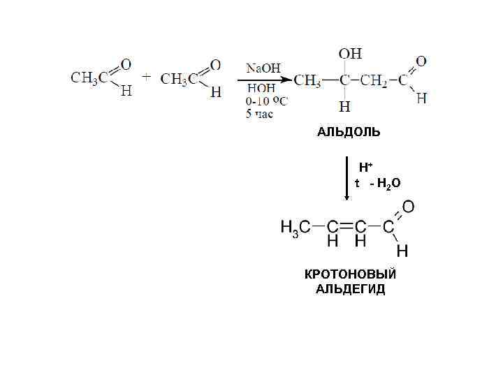 АЛЬДОЛЬ H+ t - H 2 O КРОТОНОВЫЙ АЛЬДЕГИД 