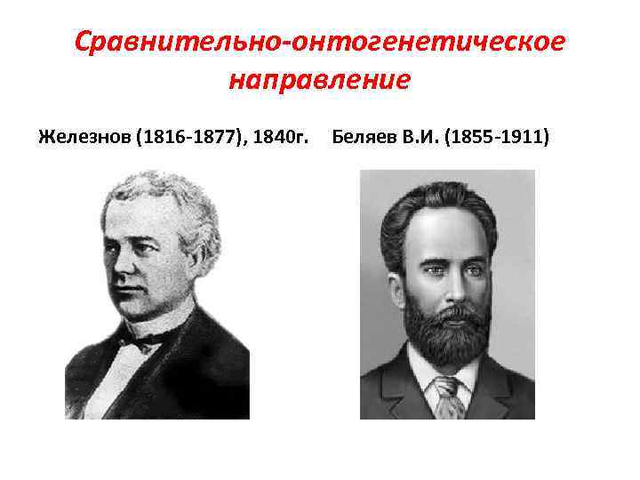 Сравнительно-онтогенетическое направление Железнов (1816 -1877), 1840 г. Беляев В. И. (1855 -1911) 
