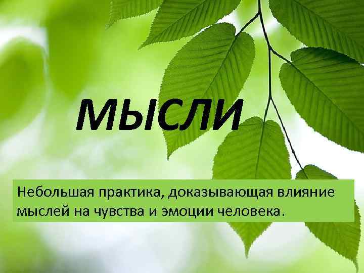 МЫСЛИ Небольшая практика, доказывающая влияние мыслей на чувства и эмоции человека. 