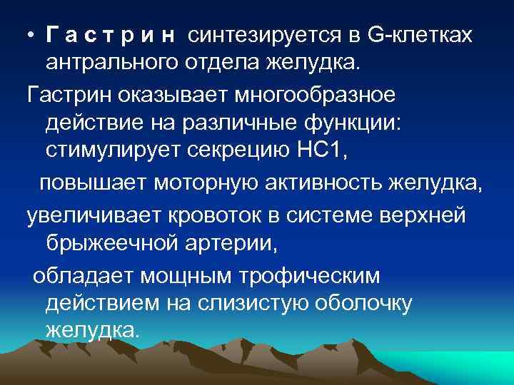  • Г а с т р и н синтезируется в G-клетках антрального отдела