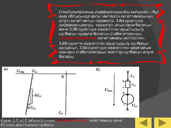 Стабилитронның дифференциалды кедергісі —бұл ақау облысында вольт-амперлік сипаттамасының иілуін сипаттайтын параметр. 3. 8 а