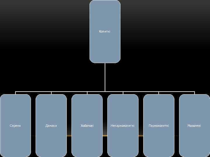 Копитні Сирени Дамани Хоботові Непарнокопитні Парнокопитні Мозолеві 