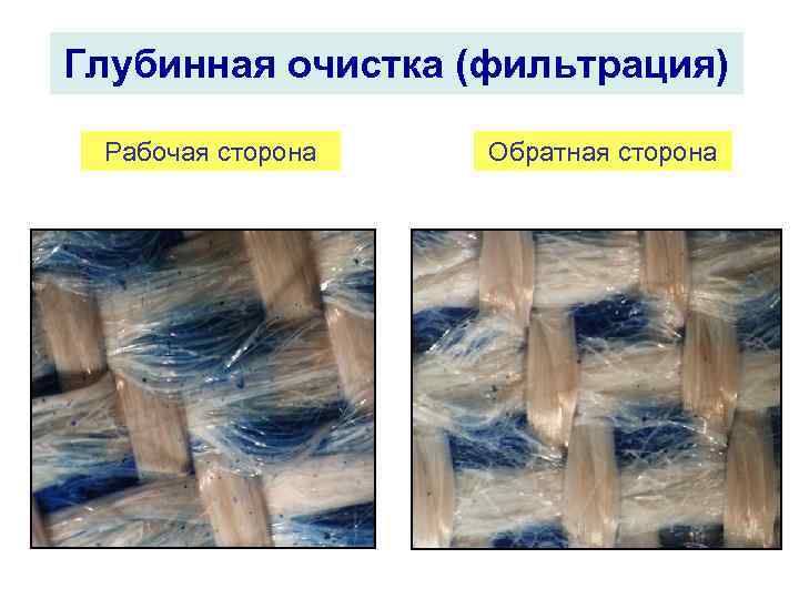 Глубинная очистка (фильтрация) Рабочая сторона Обратная сторона 