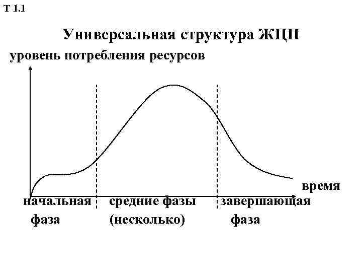 Т 1. 1 Универсальная структура ЖЦП уровень потребления ресурсов начальная фаза средние фазы (несколько)