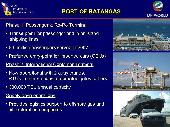 PORT OF BATANGAS Phase 1: Passenger & Ro-Ro Terminal • Transit point for passenger