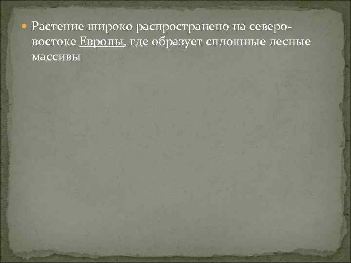  Растение широко распространено на северо- востоке Европы, где образует сплошные лесные массивы 