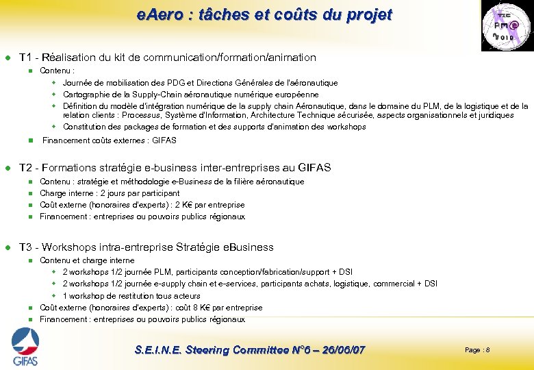 e. Aero : tâches et coûts du projet l T 1 - Réalisation du