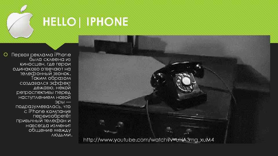 HELLO| IPHONE Первая реклама i. Phone была склеена из киносцен, где герои одинаково отвечают