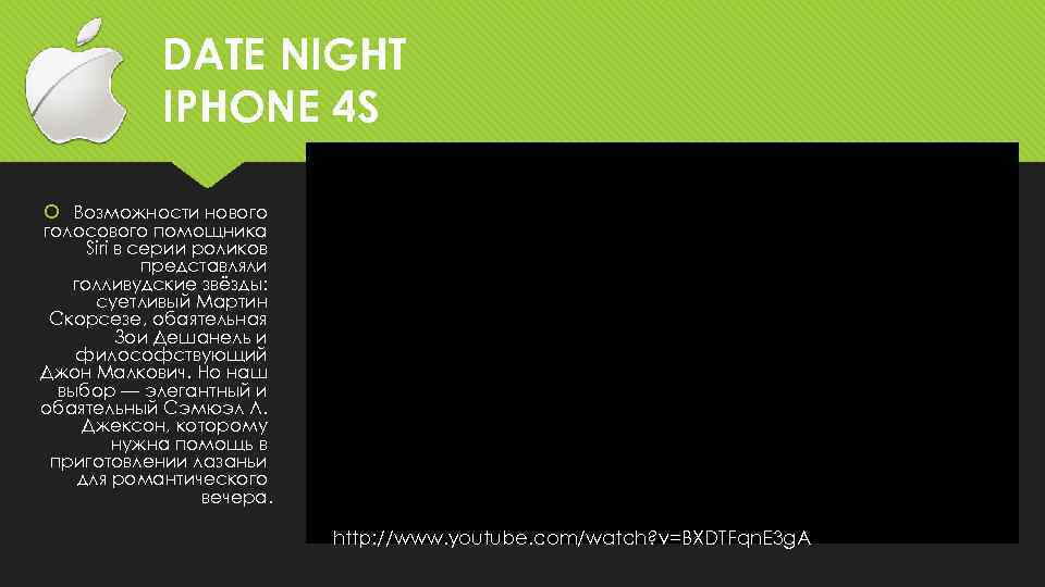 DATE NIGHT IPHONE 4 S Возможности нового голосового помощника Siri в серии роликов представляли