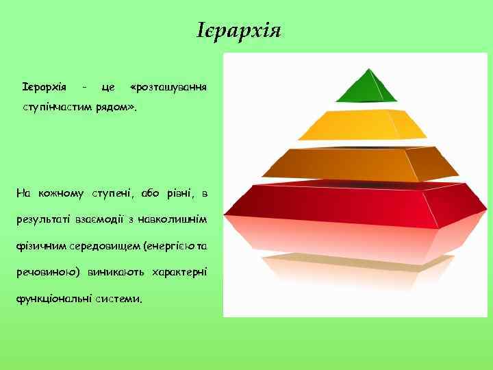 Ієрархія - це «розташування ступінчастим рядом» . На кожному ступені, або рівні, в результаті