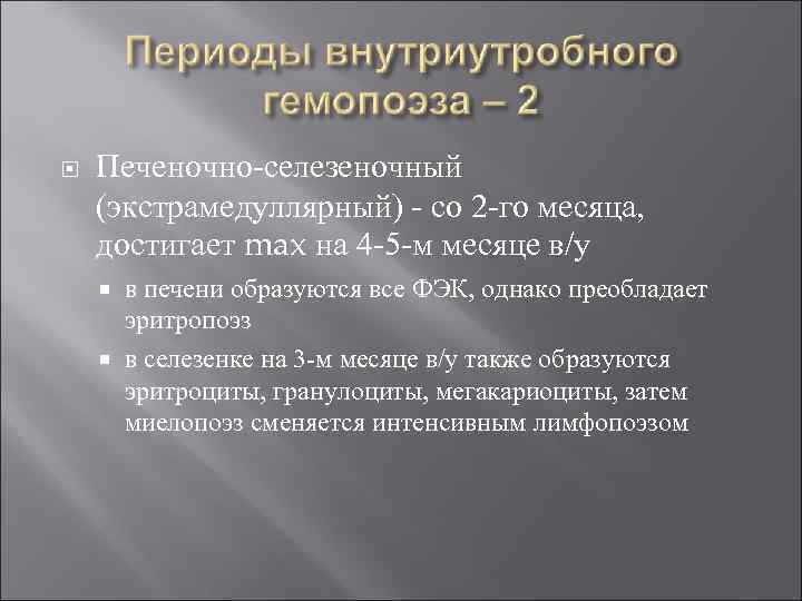  Печеночно-селезеночный (экстрамедуллярный) - со 2 -го месяца, достигает max на 4 -5 -м