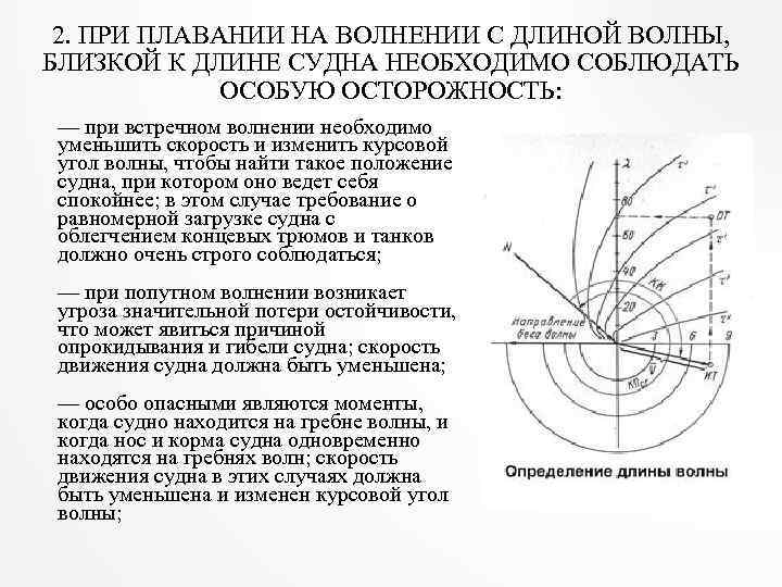 2. ПРИ ПЛАВАНИИ НА ВОЛНЕНИИ С ДЛИНОЙ ВОЛНЫ, БЛИЗКОЙ К ДЛИНЕ СУДНА НЕОБХОДИМО СОБЛЮДАТЬ