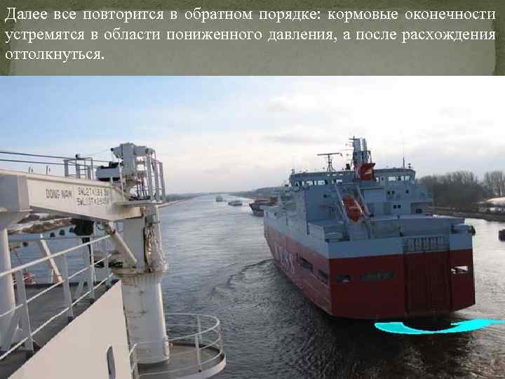 Далее все повторится в обратном порядке: кормовые оконечности устремятся в области пониженного давления, а