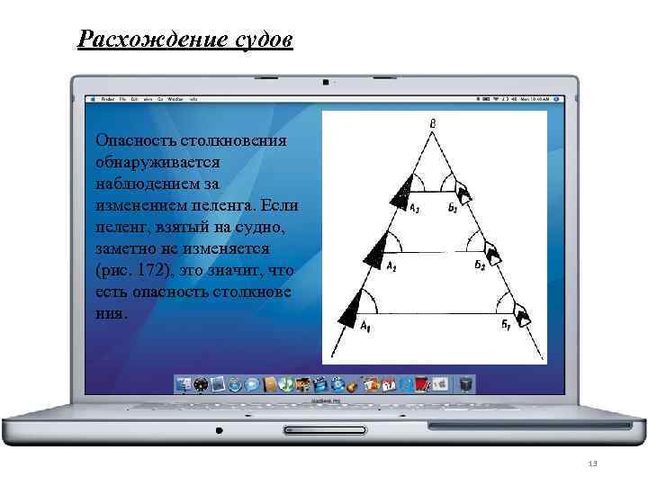 Расхождение судов Опасность столкновения обнаруживается наблюдением за изменением пеленга. Если пеленг, взятый на судно,