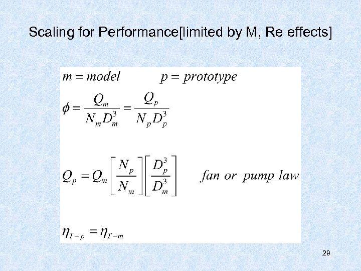 Scaling for Performance[limited by M, Re effects] 29 