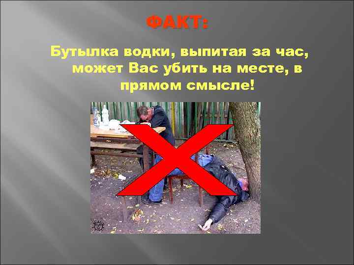 ФАКТ: Бутылка водки, выпитая за час, может Вас убить на месте, в прямом смысле!