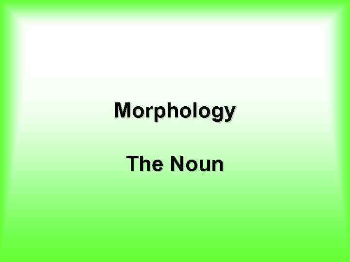 Morphology The Noun 