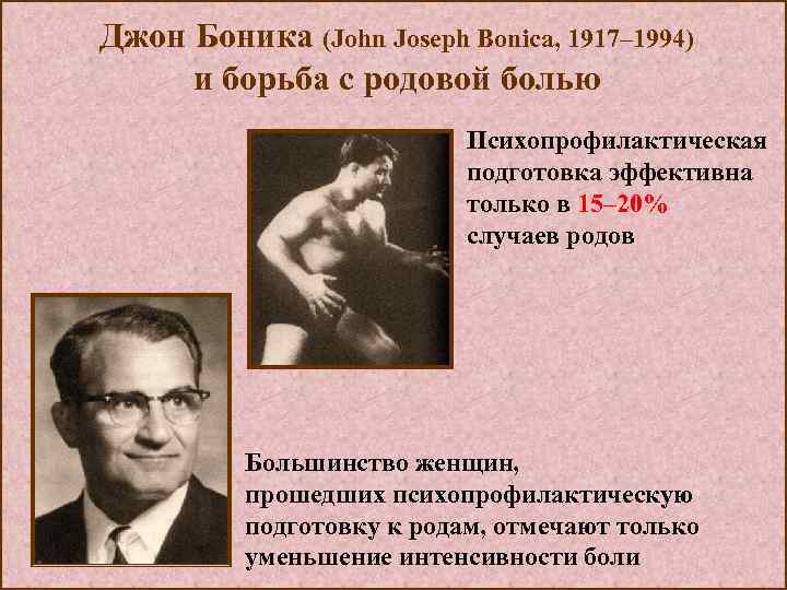 Джон Боника (John Joseph Bonica, 1917– 1994) и борьба с родовой болью Психопрофилактическая подготовка